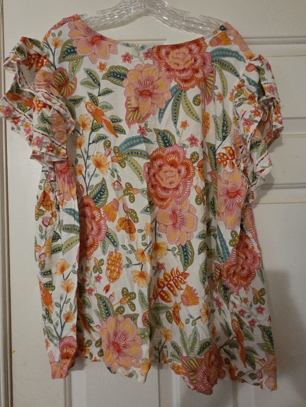Rachel Zoe White Floral V-Neck Ruffle Sleeve Blouse - Picture 6 of 6